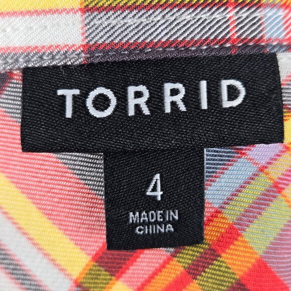Torrid Size 4 (US 26) Multicolor Plaid Tunic Top Button Down Front Long Sleeves - Picture 10 of 13